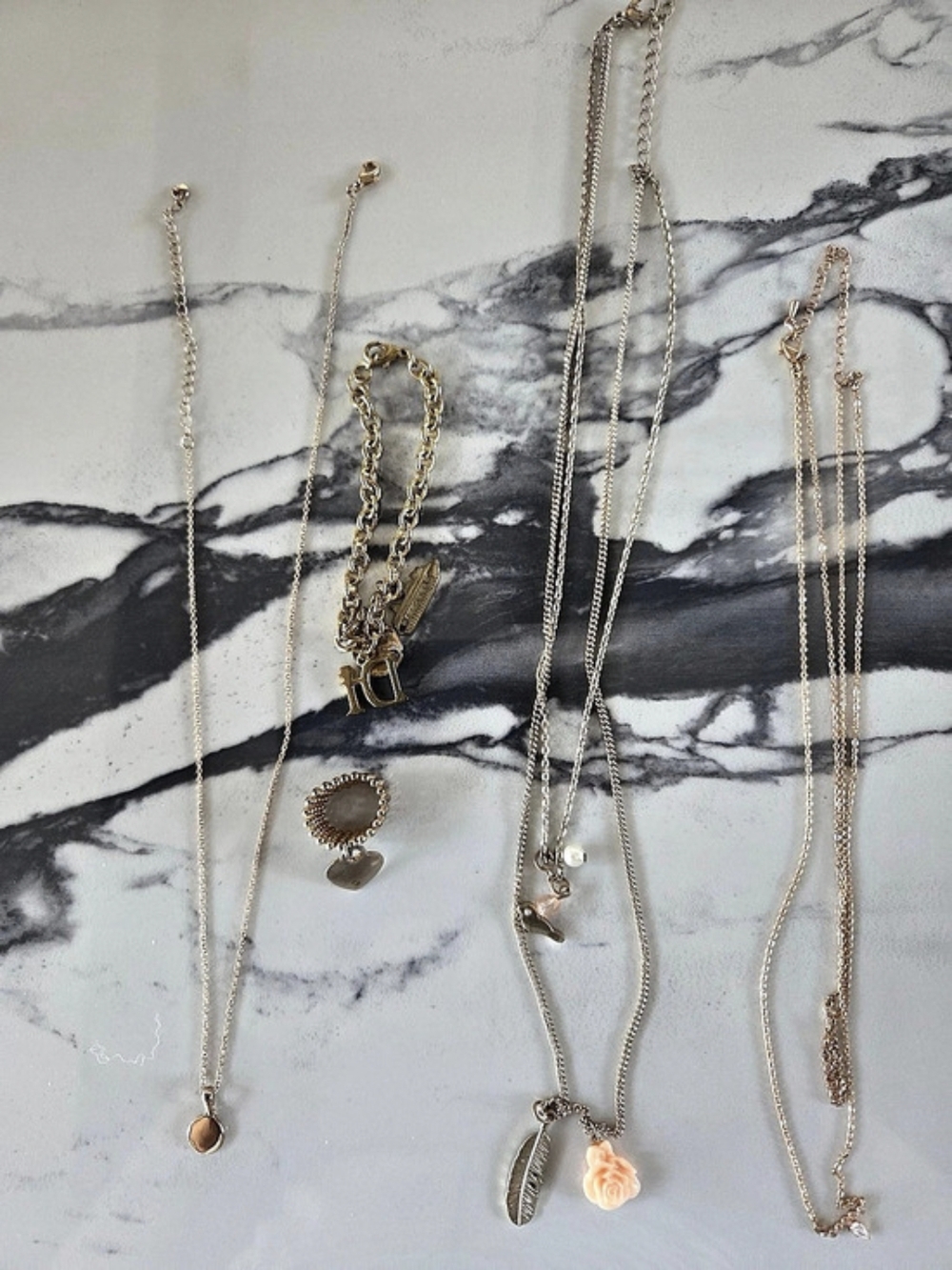 8-Piece Gold & Rose Gold Jewelry Lot Necklaces Charms Ring Set
